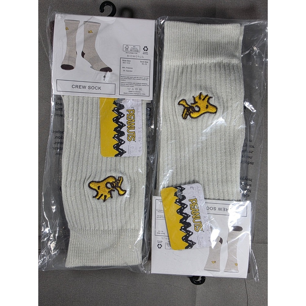 2 Pair Peanuts Woodstock Men's Crew Socks‎ Off-White 10-13